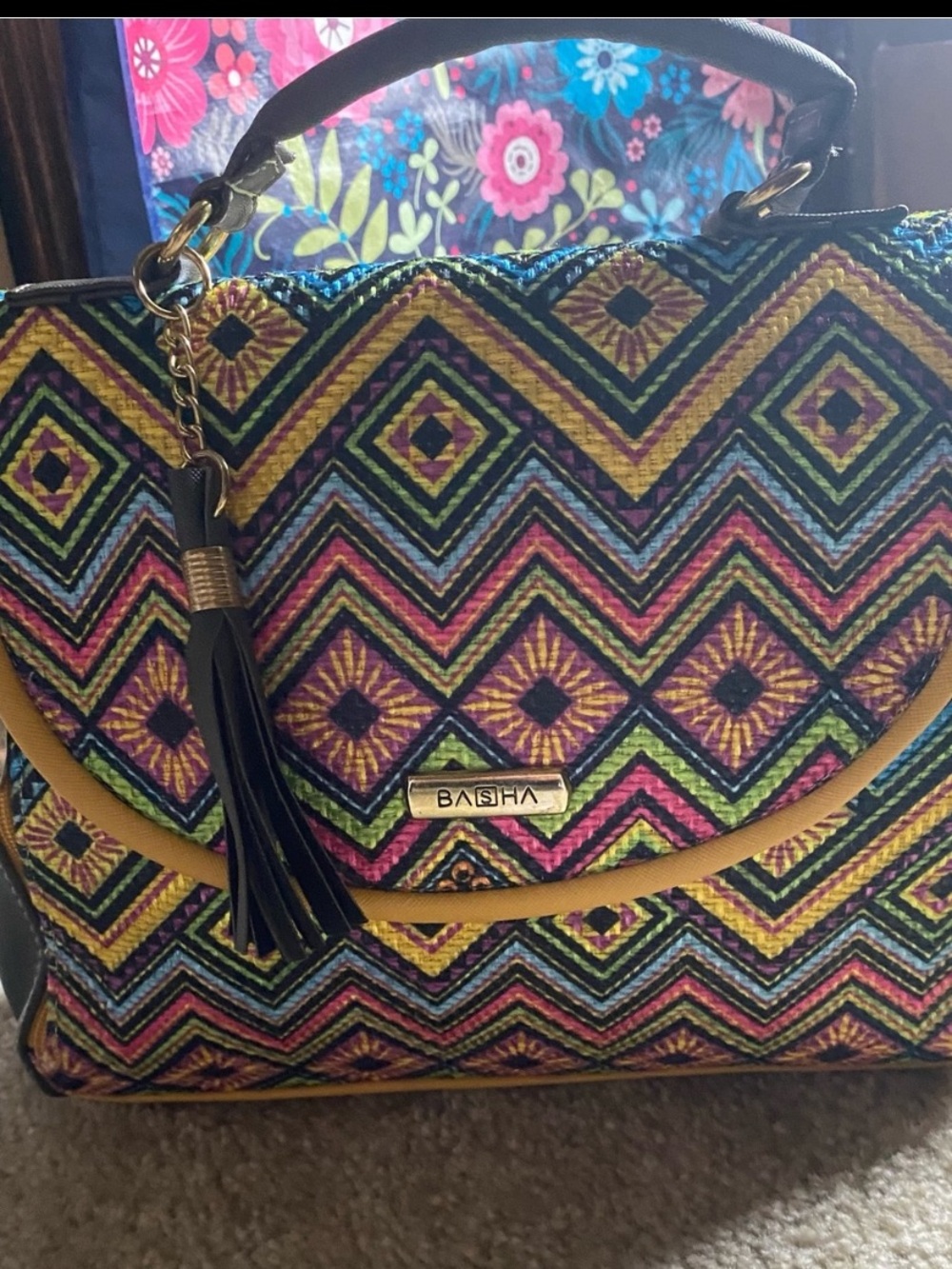 Basha Multicolor Geometric Embroidered Top-Handle Bag - Multicolor